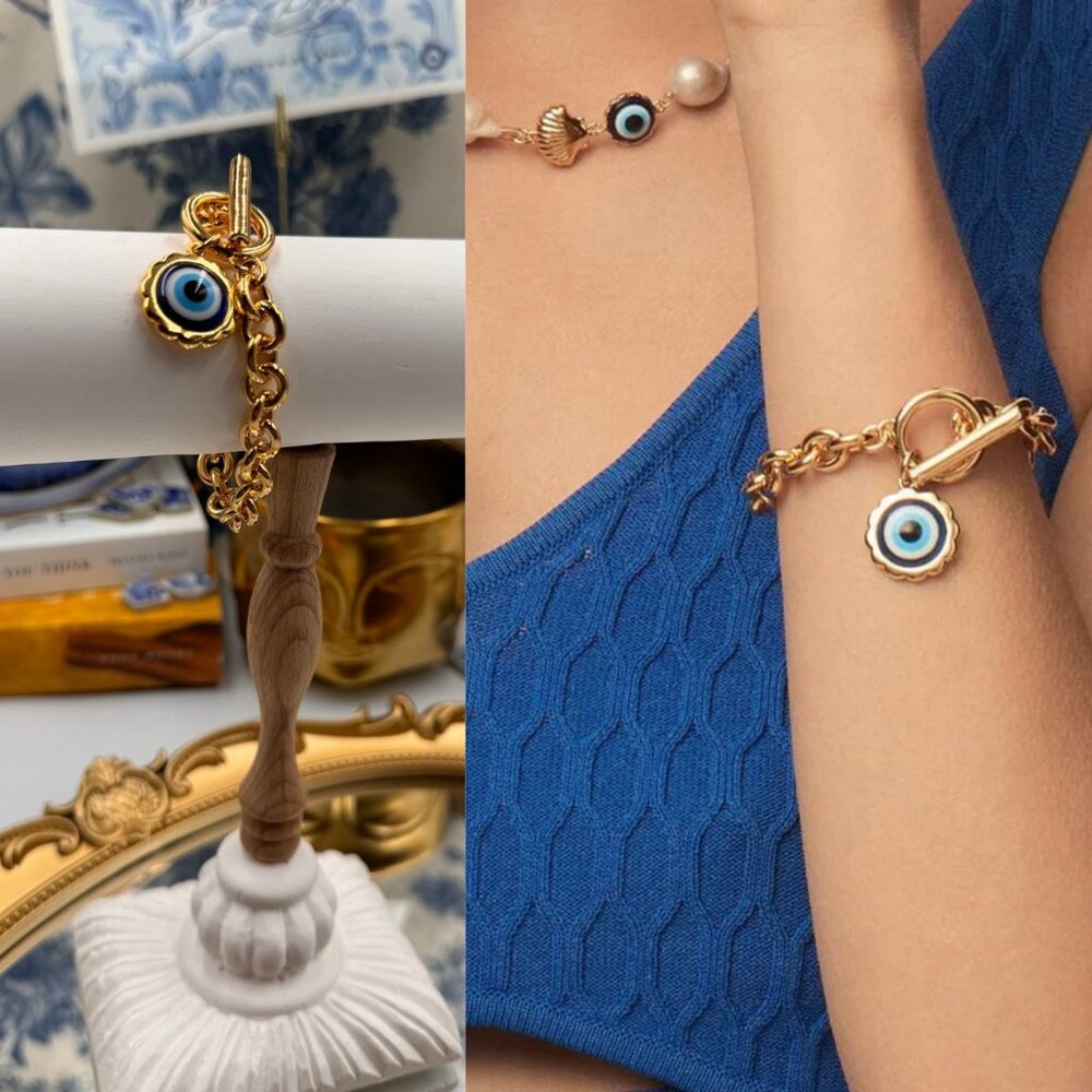 🆕 LELE SADOUGHI 🧿 NWOT Gold Evil Eye Charm Bracelet
